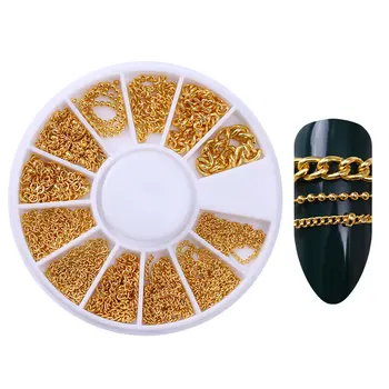 3 Cuadro de Cadena de Oro, etiquetas Engomadas del Clavo 3D Decoración del Arte del Clavo de la Deisgns Herramienta Encanto del Color del Oro de Múltiples Formas 12/Tipos de rueda