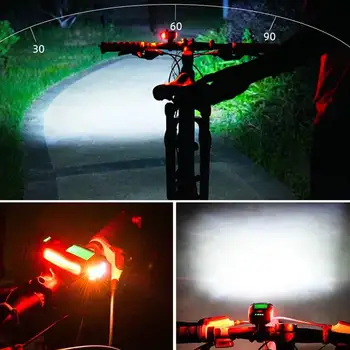 3-en-1 Luz de Bicicleta Impermeable USB LED Recargable 1200mAh MTB Frente a la Luz de la Linterna w/ Cuerno Medidor de Velocidad del LCD de la Pantalla de la Lámpara de la Bicicleta