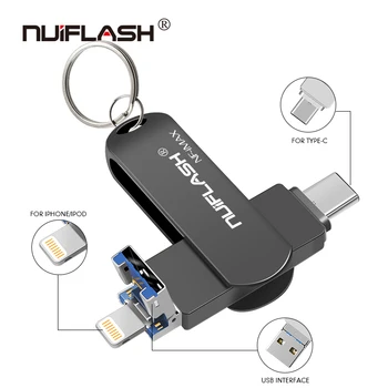 3 EN 1 U-disco de 32G 64G Unidad Flash USB de Iluminación Micro B USB3.0 Interfaz de Disco Flash Soporte Para IOS/Andriod/Sistemas de PC