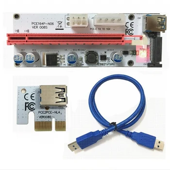 300set Blanco PCI-E tarjeta Vertical 008 Express 1X 4x, 8x, 16x, Extensor del PCI E de USB de la tarjeta Vertical de la Tarjeta de Adaptador de 008S SATA de 15 pines para la Minería BTC Minero