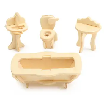 34pcs Miniatura casa de Muñecas, Muebles de Madera Para Muñecas Mini 3D Rompecabezas de Madera DIY creación de modelos de Juguetes Para los Niños Regalo