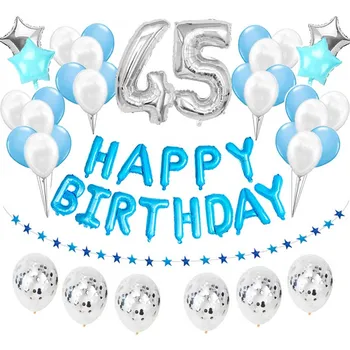 38pcs Número 45 Globos de papel de Aluminio de 45 Años de Feliz Cumpleaños Decoraciones para fiestas de Adultos de 45 Mujer Hombre Suministros de Oro Rosa Negro
