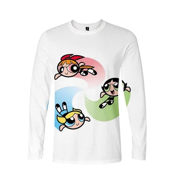 3D Kawaii Chicas Superpoderosas Camisetas de las Mujeres de Manga Larga de Ulzzang 3D Buttercup T-shirt Tops de Verano Femenino Harajuku Streetwear Camisa