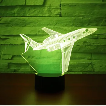 3D LED Luz de la Noche Avión de Pasajeros de Avión con 7 Colores de Luz para la Decoración del Hogar de la Lámpara Increíble Visualización de Ilusión Óptica