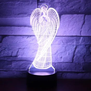 3D LED Luz de la Noche para Ángel con 7 Colores de Luz de la Lámpara de la Decoración del Hogar Increíble Visualización Ilusión Óptica Impresionante