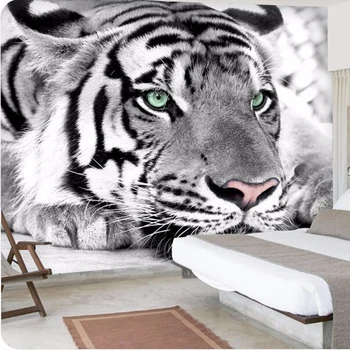 3D Personalizado de No-Tejido de la Foto Mural de papel pintado de Animales en Blanco Y Negro Tiger Decoración del Hogar Para la Sala de estar Niño Dormitorio de TV de Fondo