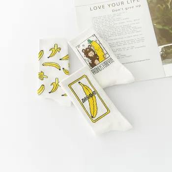 3pairs/conjunto de las Mujeres Blancas de Plátano & Bear Estampado Hipster Calcetines Divertidos de Plátano de la Moda Patineta Arte Calcetines de las Mujeres Harajuku Casual Sox