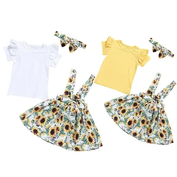 3PCS Niño los Niños de las Niñas de Bebé T-shirt Tops+Falda Vestido de Trajes de Verano juego de Ropa Floral Tops Falda de Traje Conjunto de Ropa