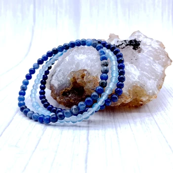 3pcs / Set de Piedra Natural de Perlas de las Mujeres de las Niñas de Yoga Pulsera de Conjuntos de 18-18.5 CM de la Naturaleza Lapis Sodalita Azul ágatas de la Joyería Para Ella #4