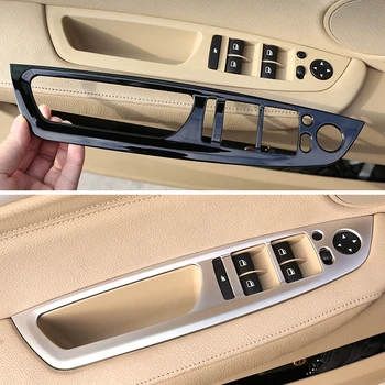 4 piezas de Fibra de Carbono Textura Interior del Coche Ventana de la Torre Interruptor de Botón de la Tapa del Armazón de ajuste Para el BMW X5 X6 E70 E71 2008 - 2011 2012 2013