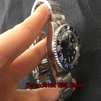 40mm Parnis esfera de color negro de Cerámica Rotatig Bisel de cristal de Zafiro bisel de Cerámica GMT automático reloj para hombre