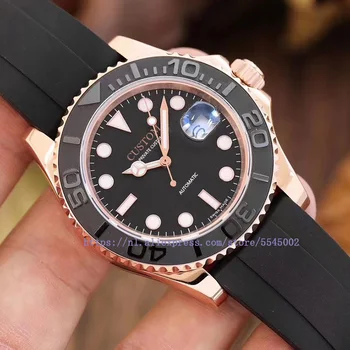 40mm Reloj de los Hombres Automático Mecánico de la Correa de Silicona de Zafiro Dial Negro Impermeable de la Fecha del Reloj de los Hombres de Ventas Directas de la Fábrica