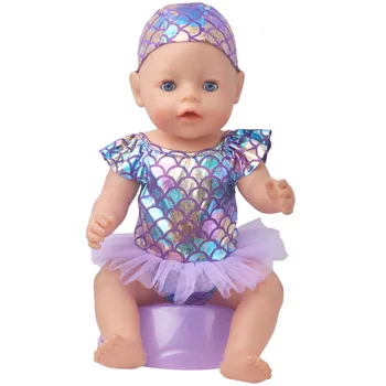 43 cm muñecas del bebé traje de baño Brillante de la escala de pescados de natación de la falda de juguetes de Bebé de la falda de ajuste Estadounidense de 18 pulgadas de Niñas ropa de la muñeca f883