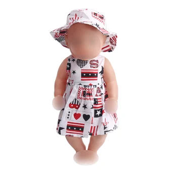 43 cm muñecas del bebé vestido de recién nacido de Verano vestido de impresión + sombrero de sol de juguetes de Bebé de la falda de ajuste Estadounidense de 18 pulgadas Niñas muñeca f218