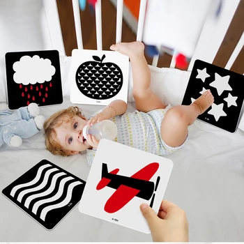 48pcs Montessori, Juguetes de Bebé, Negro, Blanco Tarjetas de memoria Flash de Alto Contraste Visual de la Estimulación de la Actividad de Aprendizaje Tarjetas Regalos del Bebé