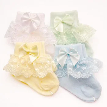 4Pair/lote Nuevo lazo de encaje cortos calcetines calcetines de bebé recién nacido