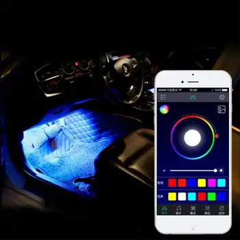 4Pcs 48LED Luces del Interior del Coche de bluetooth de la Aplicación de Control de Música Muti Color de la Tira LED SMD5050 Auto Atmósfera LED de Luz Ambiental