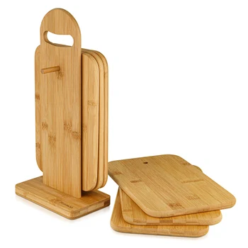 4pcs/lote de 6 Duradera de Bambú Redondo Cuadrado de la tabla de Cortar Conjunto Con el Soporte Accesorio de Cocina Cuchillos de Cocina y Accesorios TB Venta