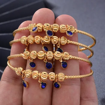 4Pcs/lote de la Moda de Moda de la Flor de las Mujeres Bangles Para Mujer Chica de Oro de Color de Cobre de la Pulsera del Brazalete de la Borla de Perlas de la Joyería de la Piedra Azul