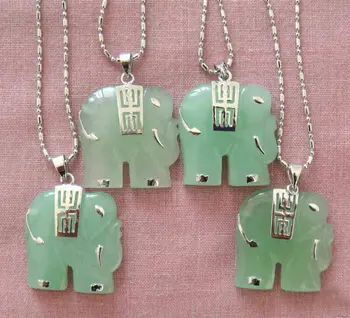 4Pcs Natural de Jade Verde Elefante Colgante de Collar de calidad AAA