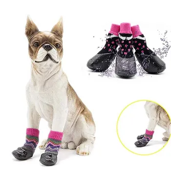 4Pcs Otoño Invierno al aire libre Impermeable del Perro Calcetines Anti Skid Pequeños y Grandes 4pcs Conjunto Mascota Zapatos Perro de Algodón Zapatos