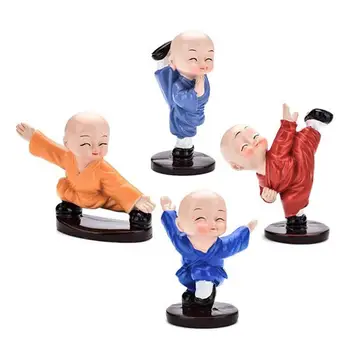 4pcs/set Pequeño Monje Figuritas de Decoración de Coches de Manualidades,Decoración para el Hogar Kungfu Monjes Figura de Coche Adorno Niño Buda Accesorios
