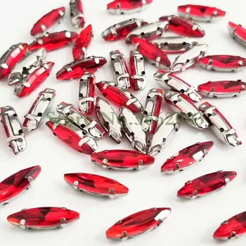 4x15mm 50pcs/pack Caballo Rojo forma del ojo de Cristal de coser en garra piedras con agujeros,Bricolaje accesorios de Ropa SWM41507