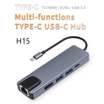 5 en 1 USB 3.1 Type-C Convertidor HUB Splitter HDMI 4K 2 USB3.0 PD Carga RJ45 Adaptador para MACBook Portátil de la Tableta del Teléfono Proyector