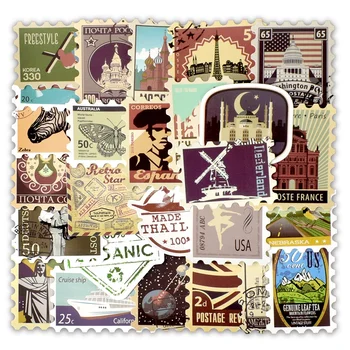 50 piezas Retro Viajar de Stamp Pegatinas Impermeables Franqueo Edificio Decal Sticker Juguetes Regalos DIY Maleta de recuerdos de la Portátil de Guitarra
