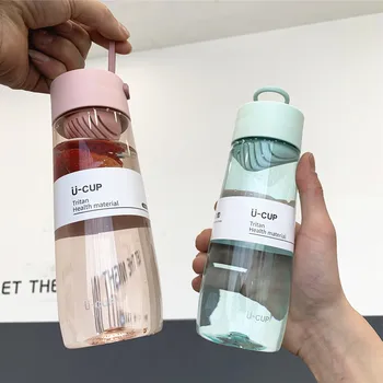 500 ml botella de agua de plástico libre de bpa portátil lindo infusor de té de botellas de plástico transparente con tapas de color rosa transparente botellas de agua