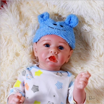 50cm Bebe Reborn Doll Realistas Lindo Azul Ropa con la Boca Abierta Toothy Bebé Muñeca Llena de Silicona Cuerpo del Niño Regalos de Cumpleaños