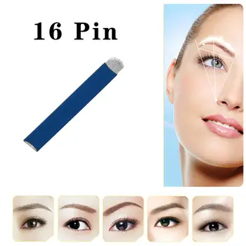 50pcs Azul 16/18 Pin Maquillaje Permanente Manual de la Ceja del Tatuaje Agujas de la Cuchilla Para 3D Bordado Microblading Tatuaje Accesorios