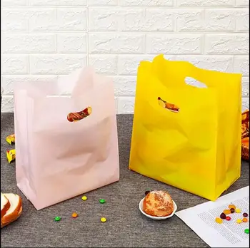50pcs Colorida Bolsa de Plástico Con Mango Pastel de Bolsas de Embalaje Pequeños Dulces Bocadillos de Almacenamiento de la Bolsa de Paquete de Alimentos de la Bolsa de