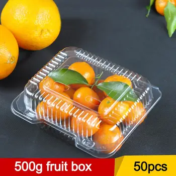 50pcs Desechables Caja de Embalaje Caja de la Fruta Cuadrado Transparente con Bisagras Tomar Plástico Desayuno Contenedores Para Sándwich de Ensalada de Vegetales