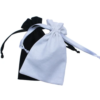 (50pcs/lot) 125 g/m2 en blanco y negro lazo promocional bolsas de algodón con cordón bolsa de la papelera de bolsa de personalizar