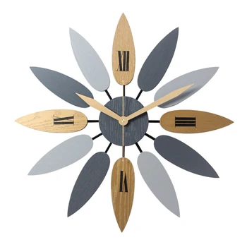 52cm de Estilo Nórdico Creativo de la Hoja de Silencio de Cuarzo Reloj de Pared Vintage Silencio Reloj de Estilo Breve Para Oficina o Sala de estar Decoración