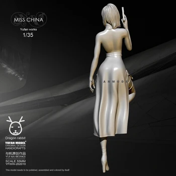 55mm1/35 Resina Figura Kits de Yufan Modelo de pelo Largo cheongsam mujeres YFWW35-2052