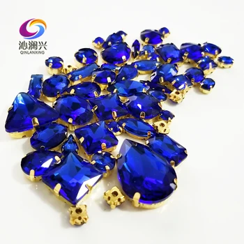 58pcs/pack Super flash 3D Azulreal mezcla de la forma de la parte superior de cristal de coser en las piedras,oro a base de garra de diamante de imitación de bricolaje/accesorios de la joyería