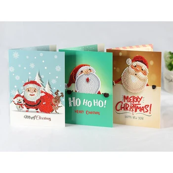 5D BRICOLAJE Diamante de la Pintura de dibujos animados de Papel, Tarjeta de Felicitación, tarjeta Postal de Manualidades los Niños de Vacaciones de la Tarjeta de Saludo de Santa Claus Feliz Navidad LD444