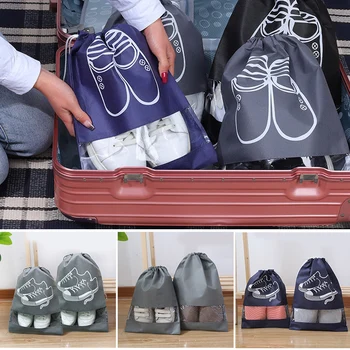 5pcs/lote de Zapatos Bolsas Impermeable a prueba de Polvo Bolsa con Cordón de Viaje Portátil de Zapatos Bolsas de Almacenamiento de la Bolsa Organizador Con Transparente