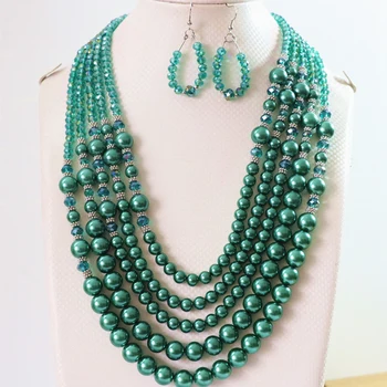 5rows de cristal multicolor ábaco facetas de la ronda de imitación de concha de perla perlas encantos de diseño de los pendientes del collar de la 20-25.5