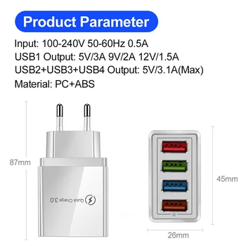 5V 3A de la UE/US Plug USB Cargador de Carga Rápida de 3.0 Para el Adaptador de Teléfono de Huawei Tablet Portátil de Pared Cargador de Móvil USB Cargador Rápido