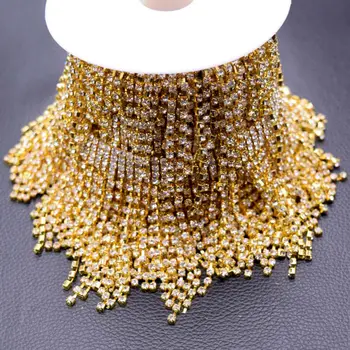 5yards Muy de Lujo de diamantes de imitación para el Vestido de Boda apliques de cinturón de Oro de la borla de flecos de Pasamanería Coser los parches para la Ropa de Coser