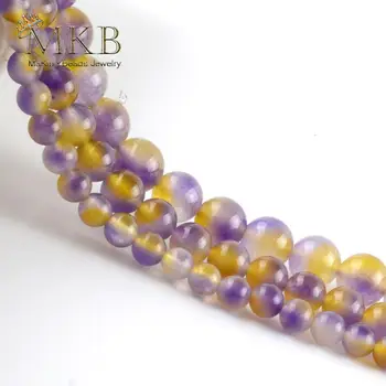 6/8/10mm Piedra Natural Ametrines Púrpura de Cristal Amarillo Espaciador Ronda Suelta Perlas Para la Joyería de BRICOLAJE Pulsera de la Joyería de 15