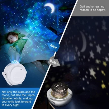 6 Colores Nuevo Cielo Estrellado Proyector LED Luna Estrella Nebulosa Luz de la Noche Kid Dormitorio de las olas del mar de Agua Control Remoto USB Lámpara de Noche