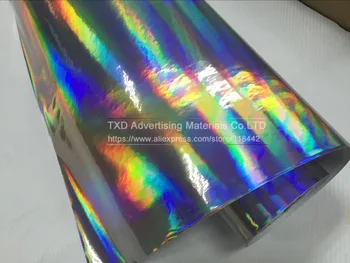 60cm*1m/2m/3m/4m/5m Premium Silver Láser coche envoltura de película holográfica del arco iris de la etiqueta Engomada del Coche de estilo de la película de cromo plata de vinilo