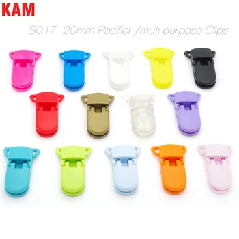 60pcs 15 Colores Para las Opciones de KAM Clip de Plástico de Plástico Clip de Chupete Transparente Clip de Chupete Para el Bebé combinación de Colores S017 20mm
