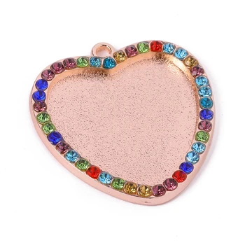 60PCS Corazón de Diamante Colgante Cabujón de Configuración de Base de DIY de la Joyería Collar De Llavero de 25 mm en Blanco de la Bandeja de la Artesanía de la joyería