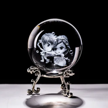 6CM Amante de las Miniaturas Bola de Cristal en 3D Grabada con Laser de Cristal de Cuarzo de la Bola de la Esfera de la Decoración del Hogar Adornos Regalos Láser Cubo de Cristal