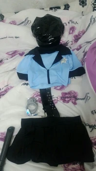6Pcs Azul Sexy Policía de Uniforme Adulto para Mujer de la Fiesta de Halloween Cosplay Cop Traje de Policía de Vestuario Top+Falda+Sombrero+Esposas+Baton+Cinturón